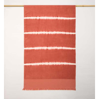 Brisača za na plažo 93 x 165 + 8 cm, bele črte - koralno rdeča