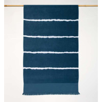 Brisača 93 x 165 + 8 cm, bele črte -  modra