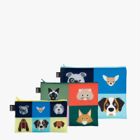 LOQI set 3 žepkov z zadrgo Zip Pockets Stephen Cheetham, Dogs & Cats