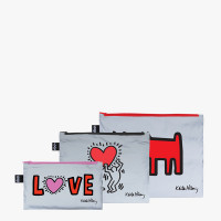 LOQI set 3 žepkov z zadrgo Zip Pockets, Keith Haring, Dog, Heart, Love, Reflective