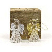 Stekleni angelček 6 cm, srebrn